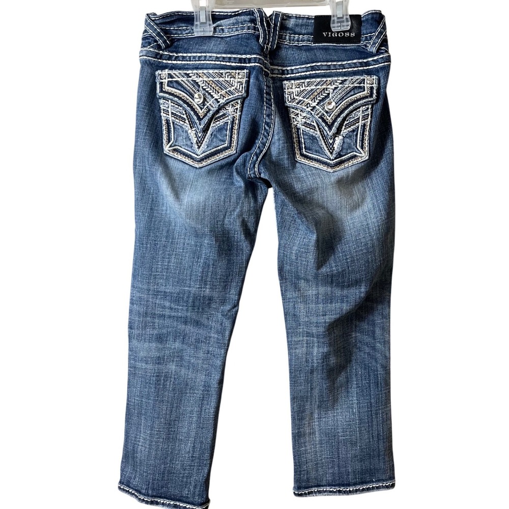 Vigoss Chelsea Capri Jeans Size 3 Y2K Embroidered Rhinestone Medium Wash Denim